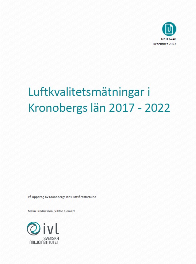 Framsida på rapporten Luftkvalitetsmätningar i Kronobergs län 2017-2022